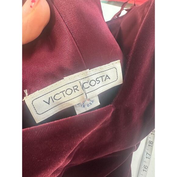 Vintage 80s Victor Costa Burgundy Velvet Strapless Cocktail Dress - Picture 9 of 14